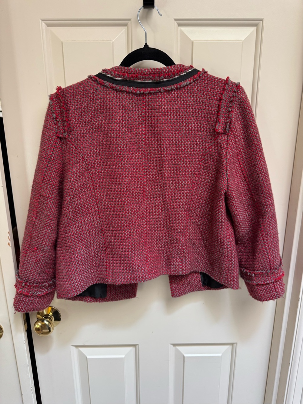 Hinge Designed In Seattle Tweed Red And Grey Cropped Jacket - Picture 7 of 7